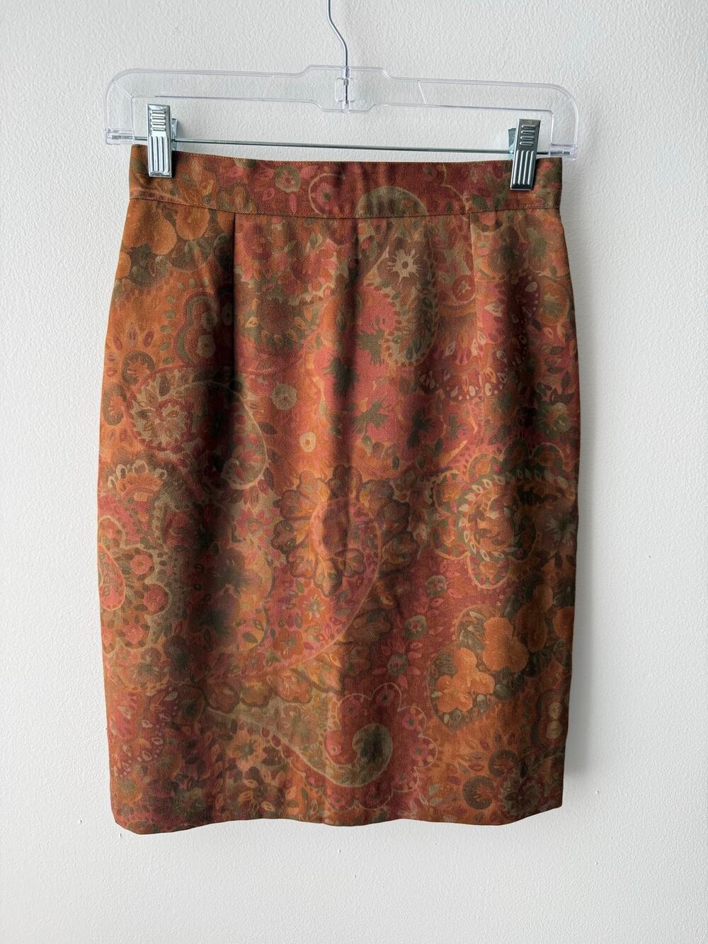 Vintage 90s Floral Paisley Pencil Skirt Brown Earthy Eclectic Boho Chic Preppy 4